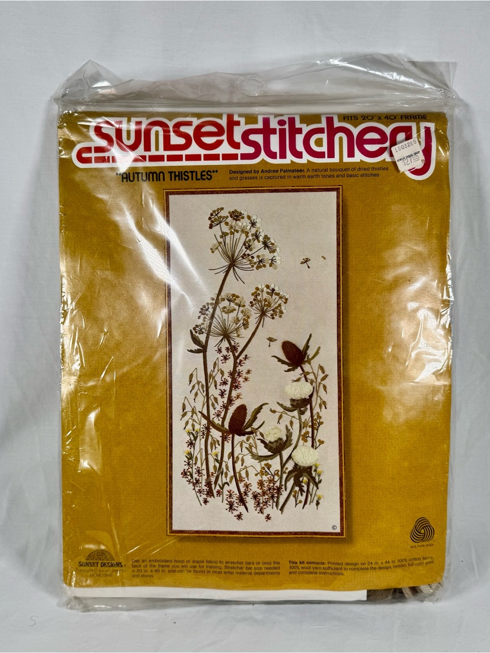 Vintage Embroidery Kit, 70s Sunset Stitchery Autumn Thistles
